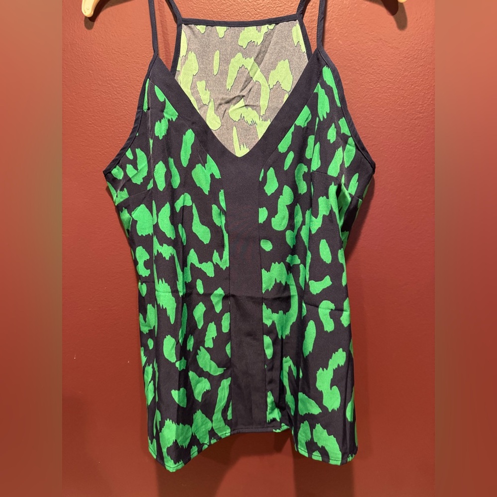 SHEIN Green and Navy Leopard Patterned Tank Top. Size Large. Good Condition